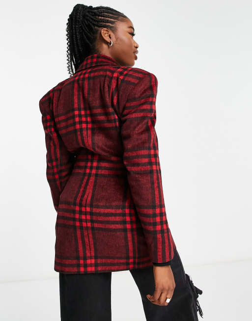 Miss Selfridge - Veste style blazer à épaulettes - Carreaux rouges , 2 de 4