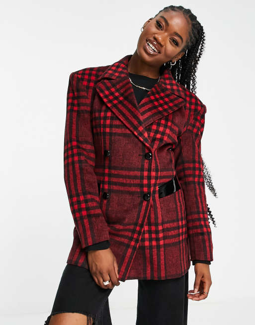 Miss Selfridge - Veste style blazer à épaulettes - Carreaux rouges , 3 de 4