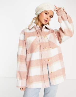 Miss Selfridge shacket in pink check - ASOS Price Checker