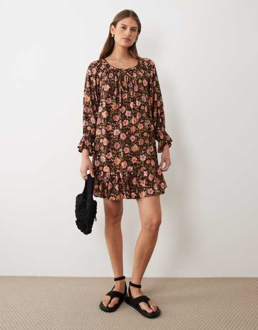 Miss Selfridge - Vestido amplio para festivales con estampado de estilo retro de fibras hiladas, 2 de 4