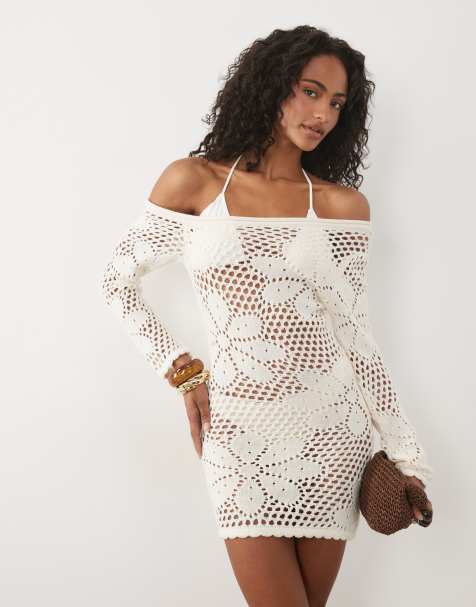 Miss Selfridge - vestido de croché de flores con hombros descubiertos - view 1