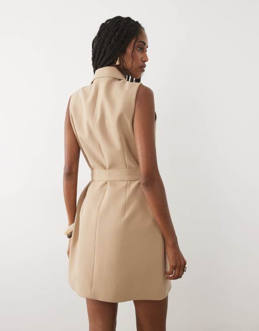 Miss Selfridge - Vestido de sastre beis estilo americana sin mangas, 4 de 4