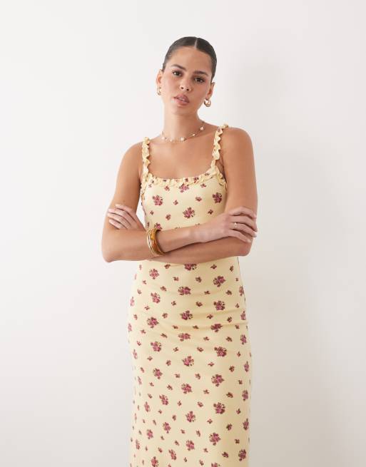 Miss Selfridge - Vestido largo de tirantes de canalé con estampado de florecitas, 2 de 4