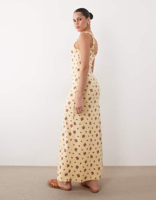 Miss Selfridge - Vestido largo de tirantes de canalé con estampado de florecitas, 4 de 4