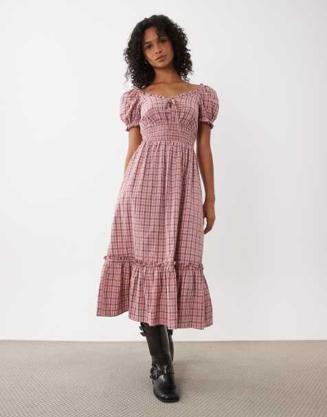 Miss Selfridge vestido largo estilo mesonera a cuadros - view 1