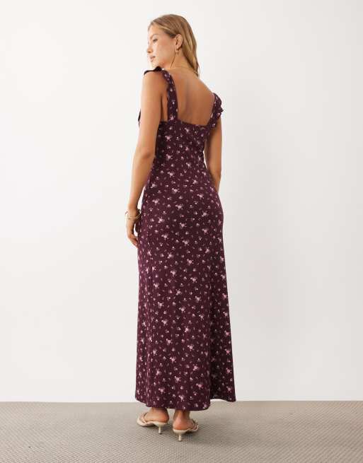 Miss Selfridge - vestido maxi de tirantes con volante y estampado floral combinado, 4 de 4