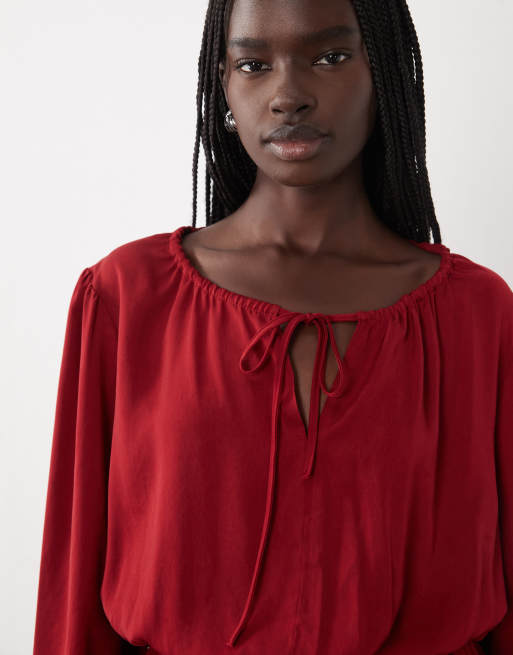 Miss Selfridge vestido mini boho de satén en rojo, 3 de 4