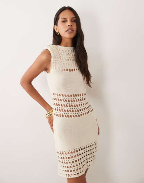 Miss Selfridge - vestido mini de croché combinado en crema - view 1