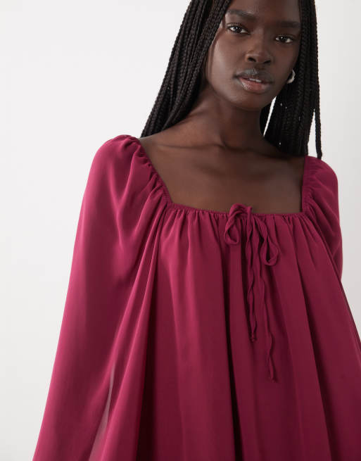 Miss Selfridge vestido mini de gasa en berry, 3 de 4