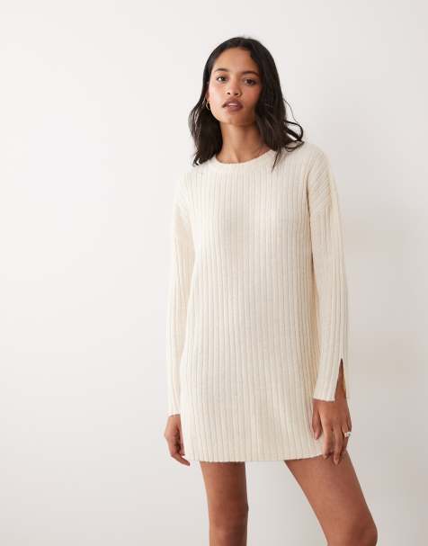 Miss Selfridge - vestido mini de punto acanalado en crema - view 1