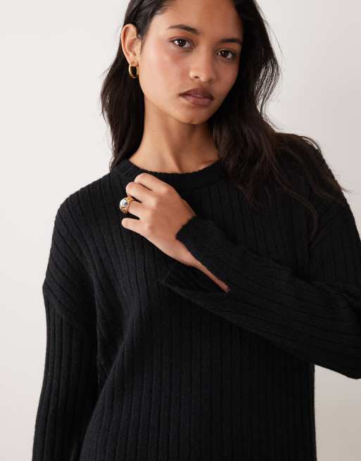 Miss Selfridge - vestido mini de punto acanalado y cómodo en negro, 3 de 4