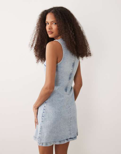 Miss Selfridge - Vestido vaquero de corte recto con lavado azul, 4 de 4