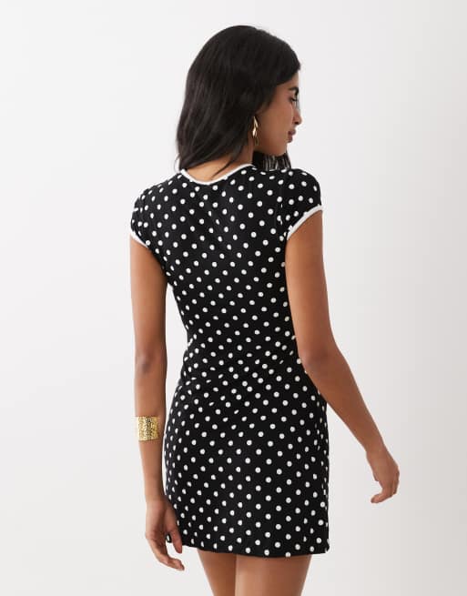Miss Selfridge - Vestito a pois con apertura a goccia e profili a contrasto, 4 di 4
