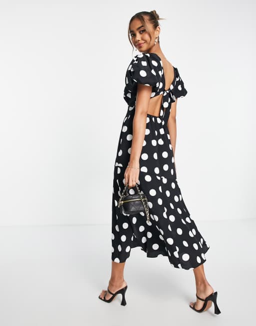 Miss Selfridge - Vestito al polpaccio con maniche extra voluminose a pois monocromatici , 2 di 4