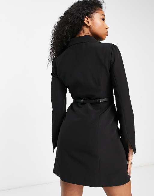 Miss Selfridge - Vestito blazer doppiopetto nero con cintura, 3 di 4