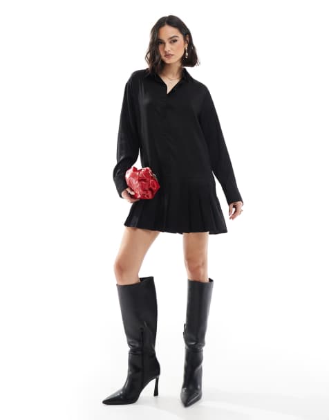 Miss Selfridge - Vestito camicia a maniche lunghe a pieghe con vita scesa - view 1