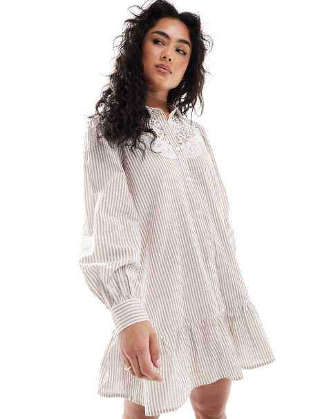 Miss Selfridge - Vestito camicia a righe con dettagli ricamati - view 1