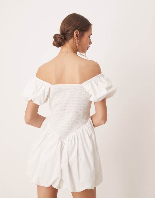 Miss Selfridge - Vestito corto bianco con fondo a palloncino, 3 di 4