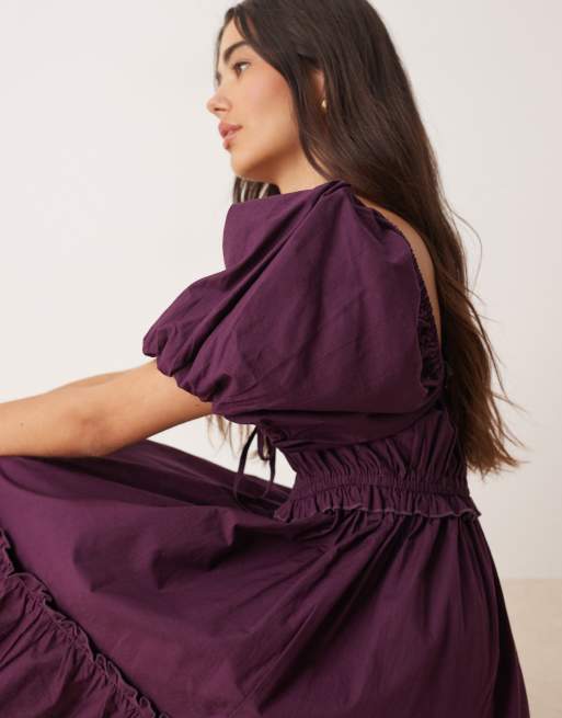 Miss Selfridge - Vestito corto color prugna con maniche a sbuffo, 4 di 4