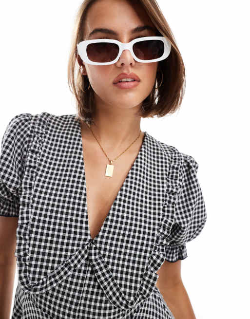 Miss Selfridge - Vestito corto con colletto a quadretti monocromatico, 3 di 4