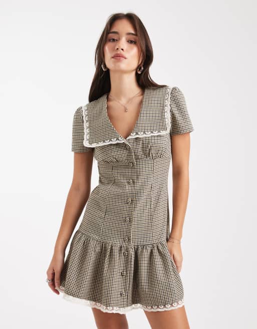 Miss Selfridge - Vestito corto con colletto sartoriale a quadri misti, 3 di 4