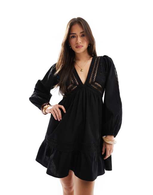 Miss Selfridge - Vestito corto con dettaglio in pizzo sangallo
