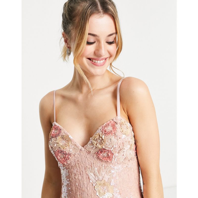 Vestiti Vestiti da sera Miss Selfridge - Vestito corto con spalline sottili rosa a fiori con paillettes