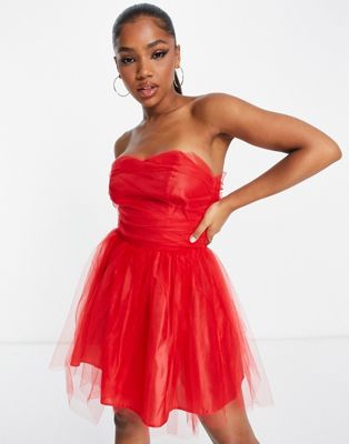 Miss Selfridge tulle frill detail prom mini dress in red - ASOS Price Checker