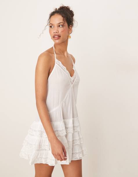 Miss Selfridge - Vestito corto da mare in mussola color crema con vita scesa - view 1