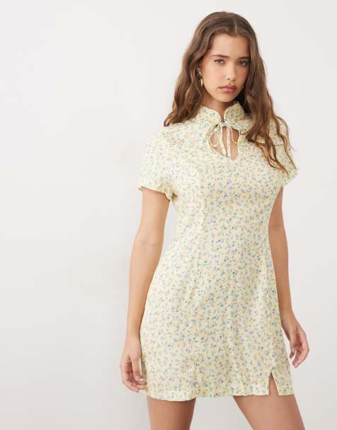 Miss Selfridge - Vestito corto giallo a fiorellini con filato mandarino - view 1