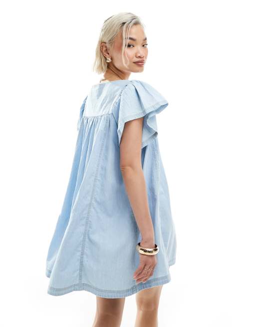 Miss Selfridge - Vestito corto in chambray lavaggio candeggiato, 4 di 4