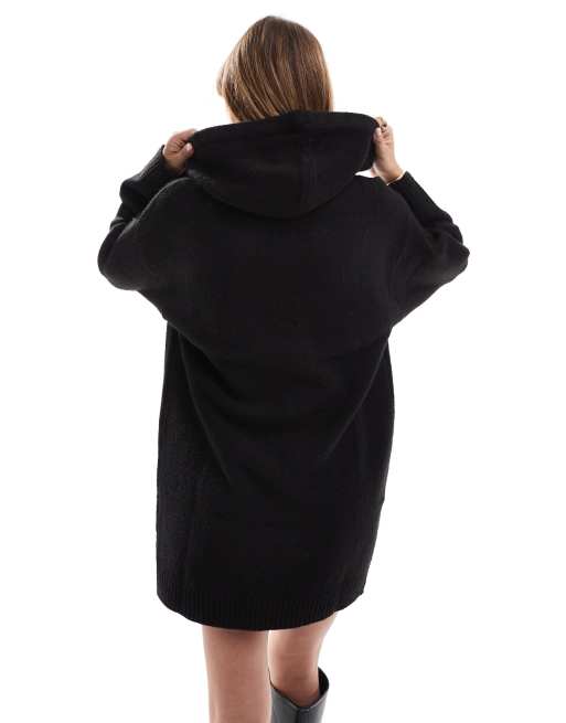 Miss Selfridge - Vestito corto in maglia nero con cappuccio oversize, 4 di 4
