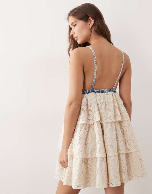 Miss Selfridge - Vestito corto in misto pizzo lavaggio blu, 2 di 4