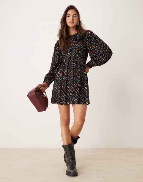Miss Selfridge - Vestito corto in pizzo a maniche lunghe con stampa - view 1