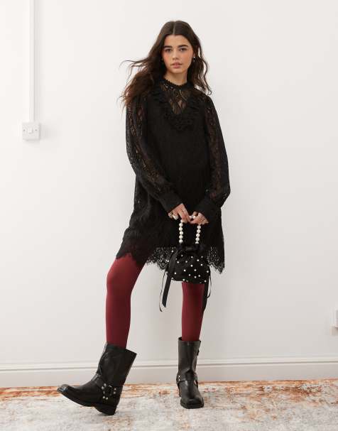 Miss Selfridge - Vestito corto in pizzo stile vittoriano nero - view 1