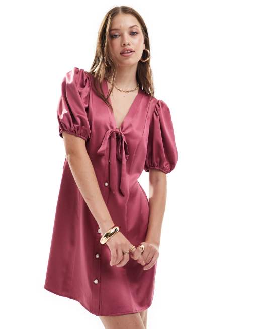 Miss Selfridge - Vestito corto in raso con fiocco