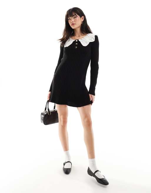 Miss Selfridge - Vestito corto nero con colletto oversize