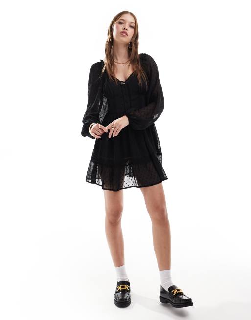 Miss Selfridge - Vestito corto nero con corsetto in chiffon 