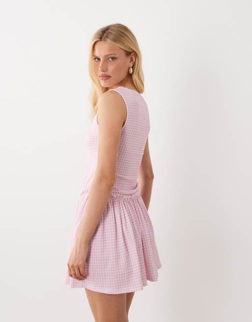 Miss Selfridge - Vestito corto rosa a quadretti con scollo squadrato, 3 di 4