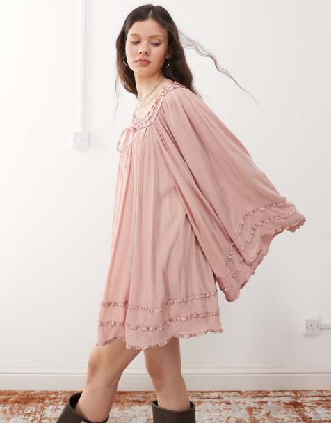 Miss Selfridge - Vestito corto rosa crepuscolare con scollo squadrato e maniche svasate - view 1