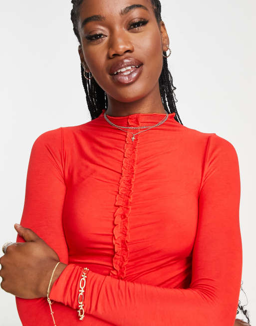 Miss Selfridge - Vestito corto rosso arricciato sul davanti , 3 di 4
