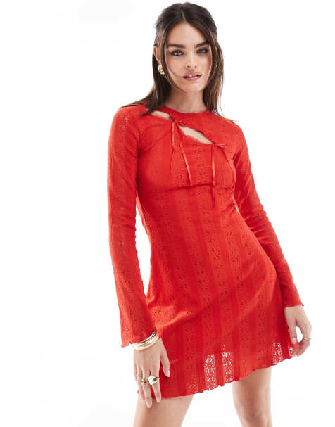 Miss Selfridge - Vestito corto rosso con cut-out e due fiocchi - view 1