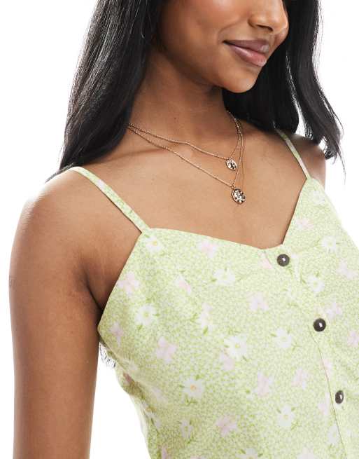 Miss Selfridge - Vestito corto verde a fiori con bottoni, 2 di 4