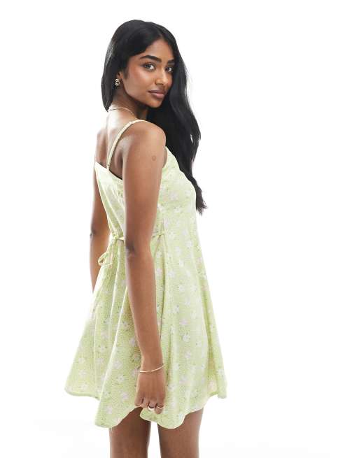 Miss Selfridge - Vestito corto verde a fiori con bottoni, 4 di 4