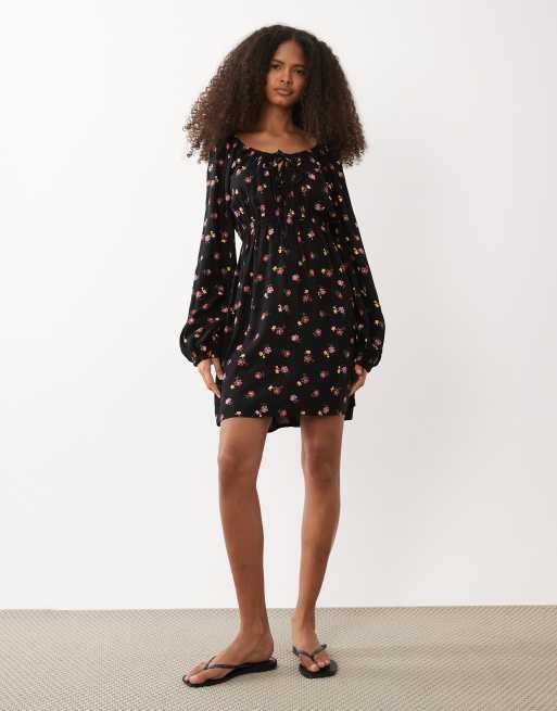 Miss Selfridge - Vestito da giorno corto a fiorellini con scollo rotondo