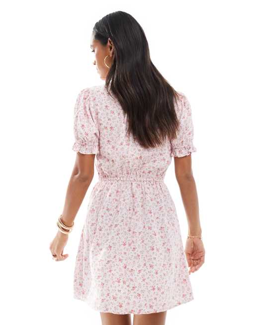 Miss Selfridge - Vestito da giorno corto rosa a fiorellini con scollo a V, 3 di 4