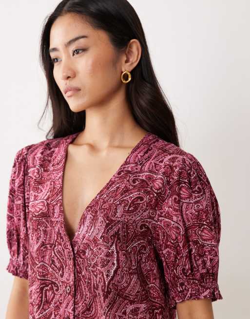 Miss Selfridge - Vestito grembiule con stampa cachemire rosa, 3 di 4