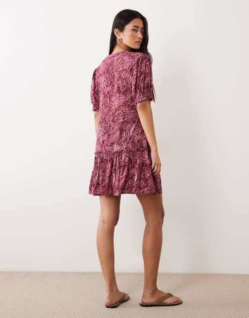 Miss Selfridge - Vestito grembiule con stampa cachemire rosa, 4 di 4