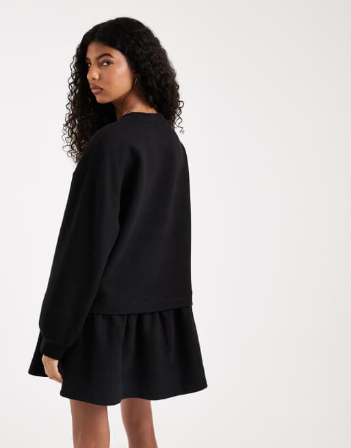 Miss Selfridge - Vestito grembiule spazzolato a coste nero con vita scesa, 2 di 4