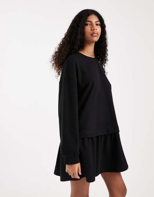 Miss Selfridge - Vestito grembiule spazzolato a coste nero con vita scesa, 3 di 4